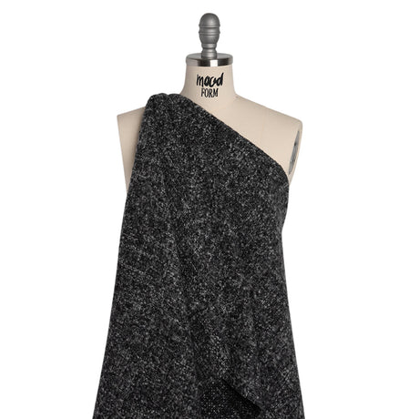 Plush Brushed Wool and Alpaca Boucle Coating Made in Italy - Black and White Heathered - Deadstock