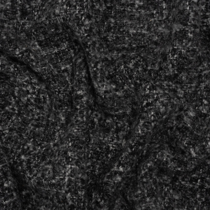 Plush Brushed Wool and Alpaca Boucle Coating Made in Italy - Black and White Heathered - Deadstock