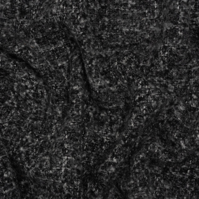 Plush Brushed Wool and Alpaca Boucle Coating Made in Italy - Black and White Heathered - Deadstock