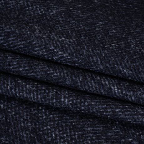 Brushed Wool and Silk Coating Made in Italy - Tweedy Blue and Navy Herringbone - Deadstock