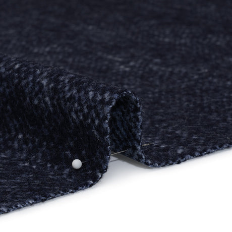 Brushed Wool and Silk Coating Made in Italy - Tweedy Blue and Navy Herringbone - Deadstock