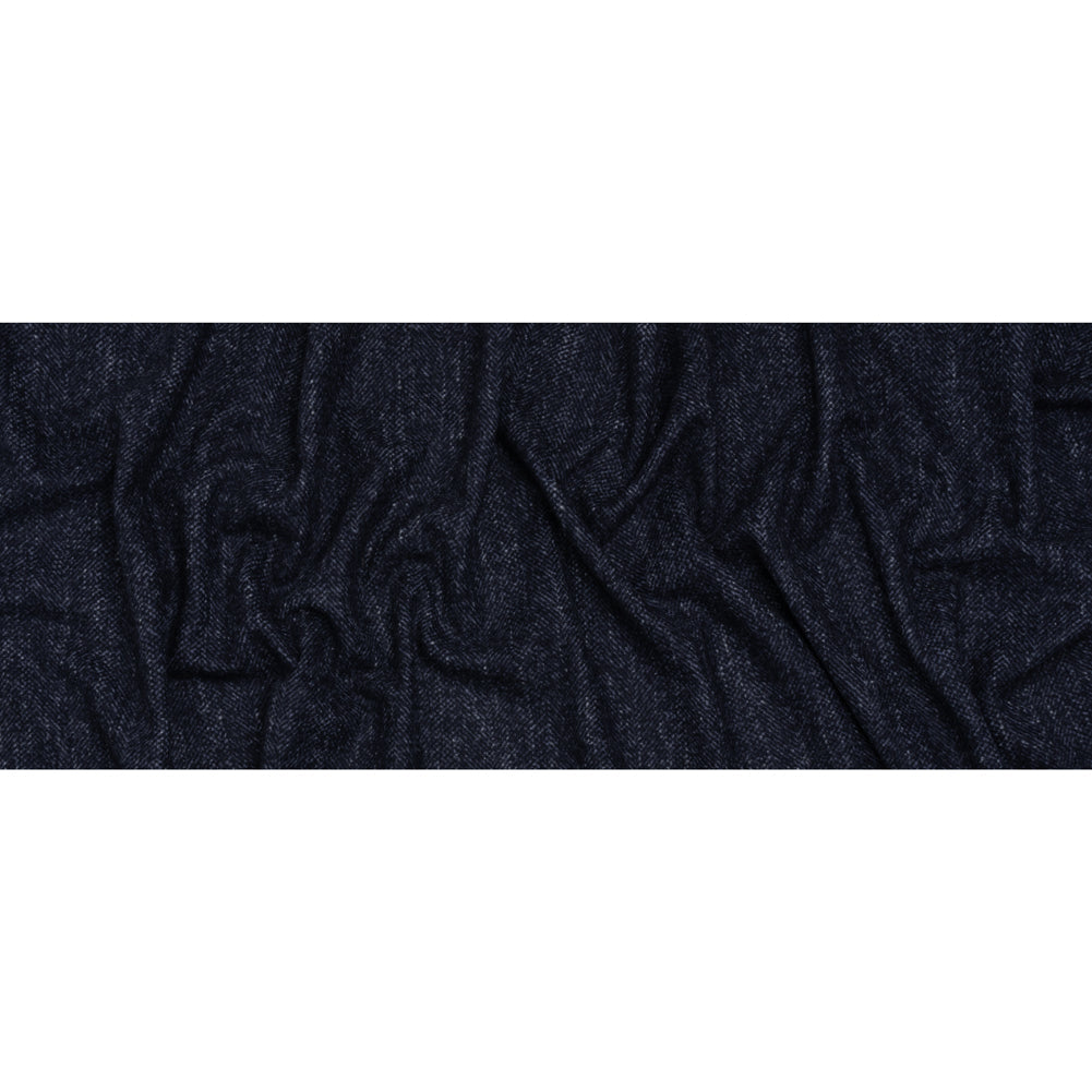 Brushed Wool and Silk Coating Made in Italy - Tweedy Blue and Navy Herringbone - Deadstock