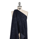 Brushed Wool and Silk Coating Made in Italy - Tweedy Blue and Navy Herringbone - Deadstock