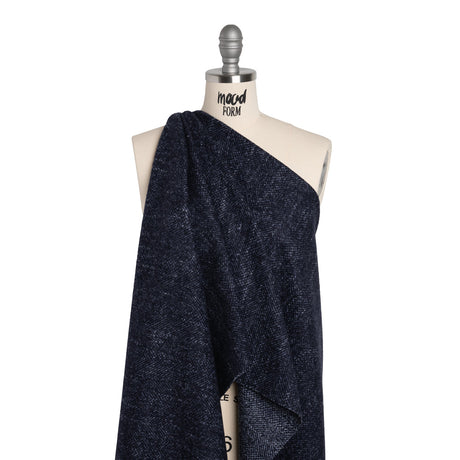 Brushed Wool and Silk Coating Made in Italy - Tweedy Blue and Navy Herringbone - Deadstock
