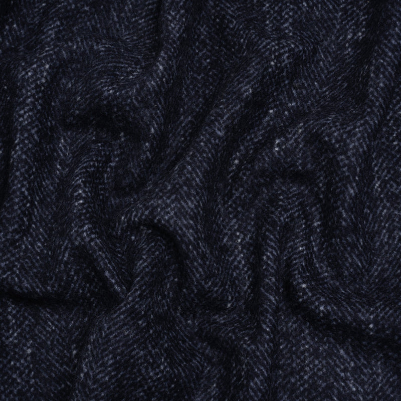 Brushed Wool and Silk Coating Made in Italy - Tweedy Blue and Navy Herringbone - Deadstock