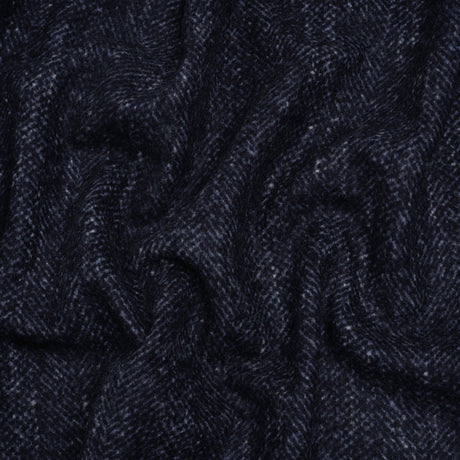 Brushed Wool and Silk Coating Made in Italy - Tweedy Blue and Navy Herringbone - Deadstock