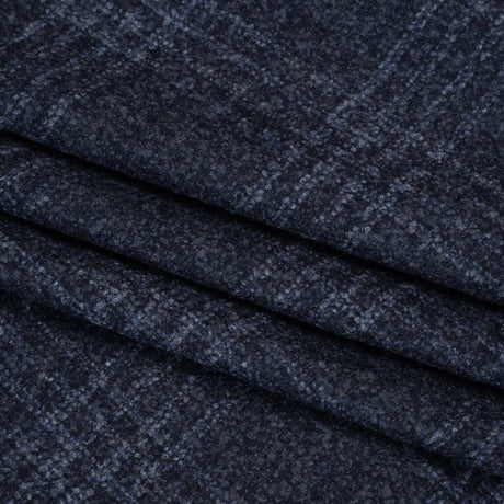 Wool, Silk and Cashmere Boucle Suiting Made in Italy - Blue and Navy Plaid - Deadstock