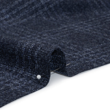 Wool, Silk and Cashmere Boucle Suiting Made in Italy - Blue and Navy Plaid - Deadstock