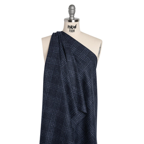 Wool, Silk and Cashmere Boucle Suiting Made in Italy - Blue and Navy Plaid - Deadstock