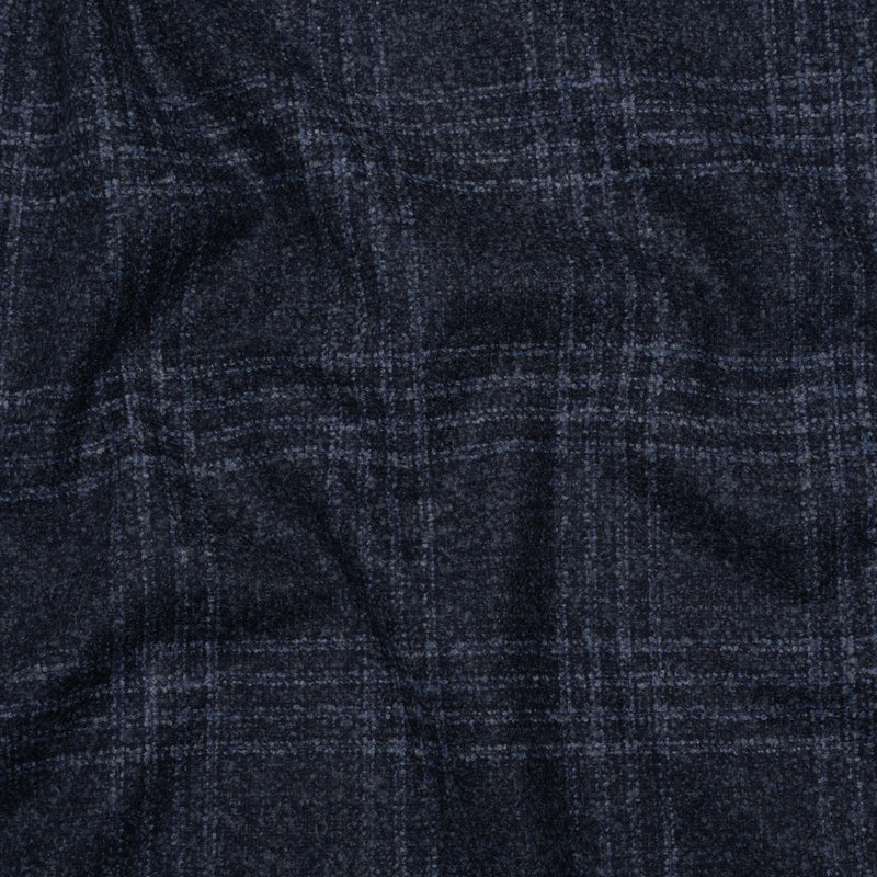 Wool, Silk and Cashmere Boucle Suiting Made in Italy - Blue and Navy Plaid - Deadstock