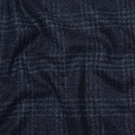 Wool, Silk and Cashmere Boucle Suiting Made in Italy - Blue and Navy Plaid - Deadstock