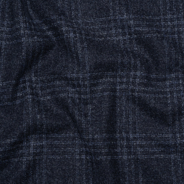 Wool, Silk and Cashmere Boucle Suiting Made in Italy - Blue and Navy Plaid - Deadstock