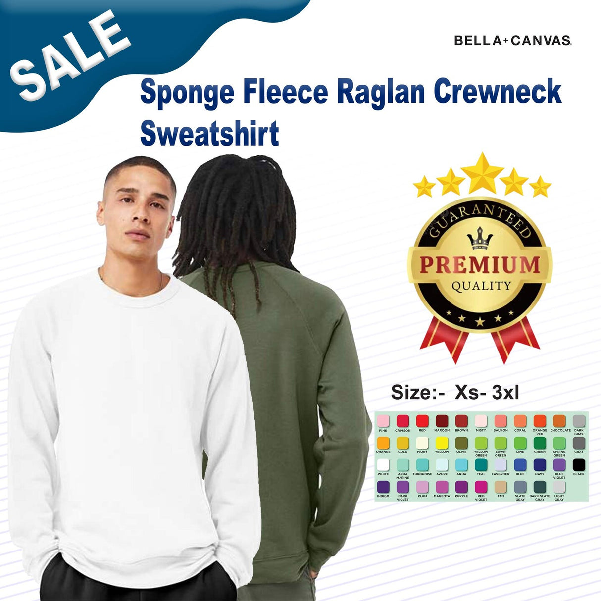 BELLA + CANVAS® Sponge Fleece Raglan Crewneck Long Sleeve Sweatshirt
