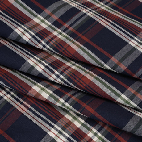 Cotton Twill Shirting - Red, Navy and White Plaid - Deadstock