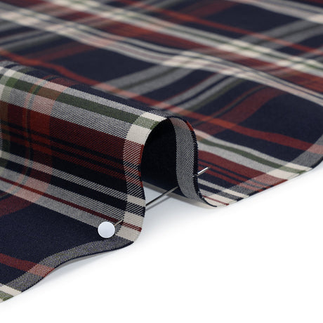 Cotton Twill Shirting - Red, Navy and White Plaid - Deadstock