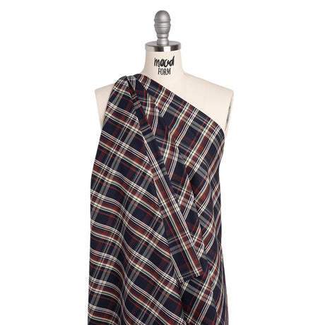 Cotton Twill Shirting - Red, Navy and White Plaid - Deadstock