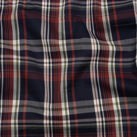 Cotton Twill Shirting - Red, Navy and White Plaid - Deadstock