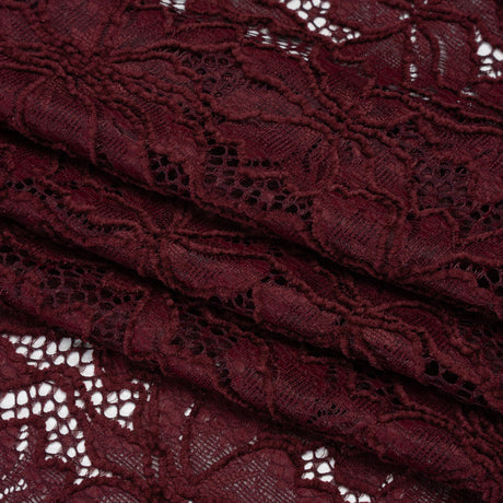 Stretch Chenille Corded Lace - Burgundy Floral - Deadstock
