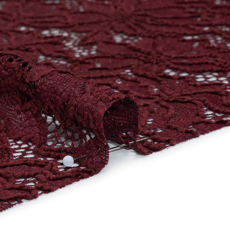 Stretch Chenille Corded Lace - Burgundy Floral - Deadstock