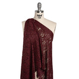 Stretch Chenille Corded Lace - Burgundy Floral - Deadstock