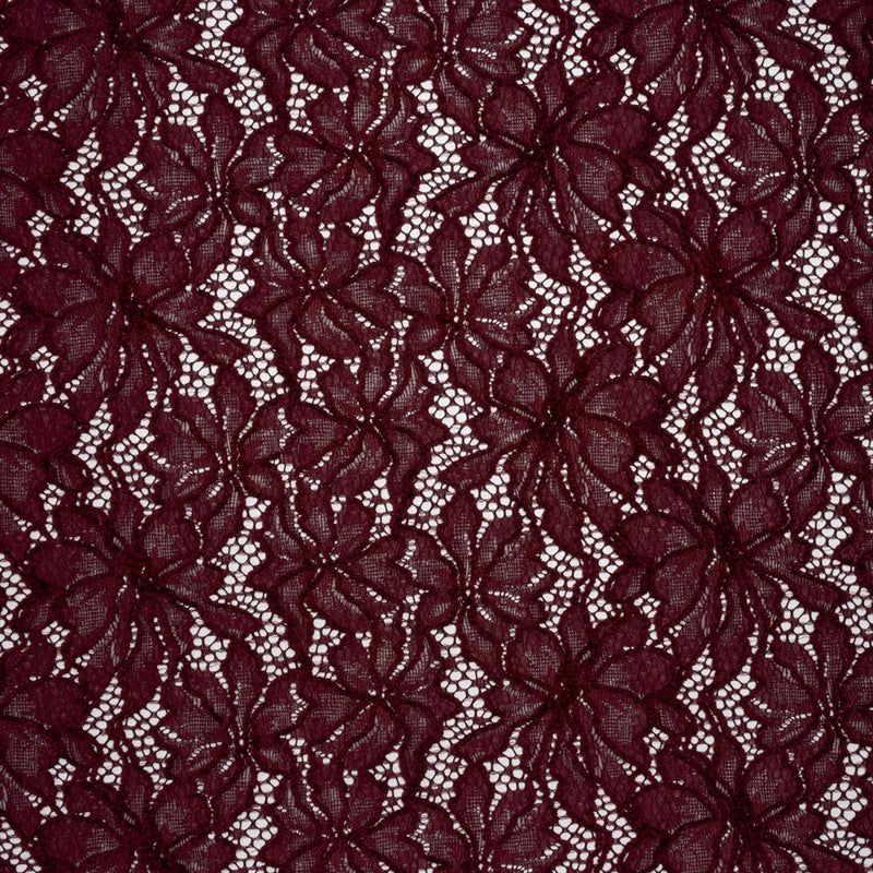 Stretch Chenille Corded Lace - Burgundy Floral - Deadstock