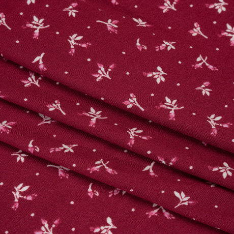 Stretch Modal Jersey Print - Cranberry, Pink and White Ditsy and Dots - Deadstock