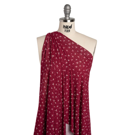 Stretch Modal Jersey Print - Cranberry, Pink and White Ditsy and Dots - Deadstock
