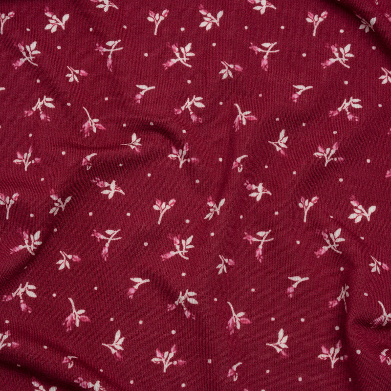 Stretch Modal Jersey Print - Cranberry, Pink and White Ditsy and Dots - Deadstock