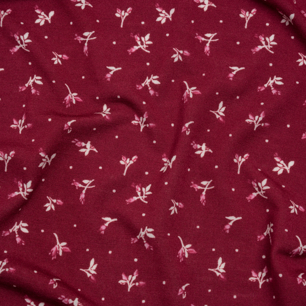 Stretch Modal Jersey Print - Cranberry, Pink and White Ditsy and Dots - Deadstock