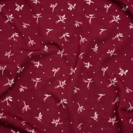 Stretch Modal Jersey Print - Cranberry, Pink and White Ditsy and Dots - Deadstock