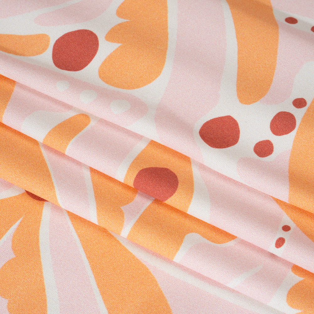 Stretch Nylon Jersey - Orange Creamsicle, Light Pink and Red Groovy Retro Floral - Designer Deadstock