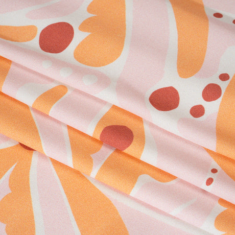 Stretch Nylon Jersey - Orange Creamsicle, Light Pink and Red Groovy Retro Floral - Designer Deadstock