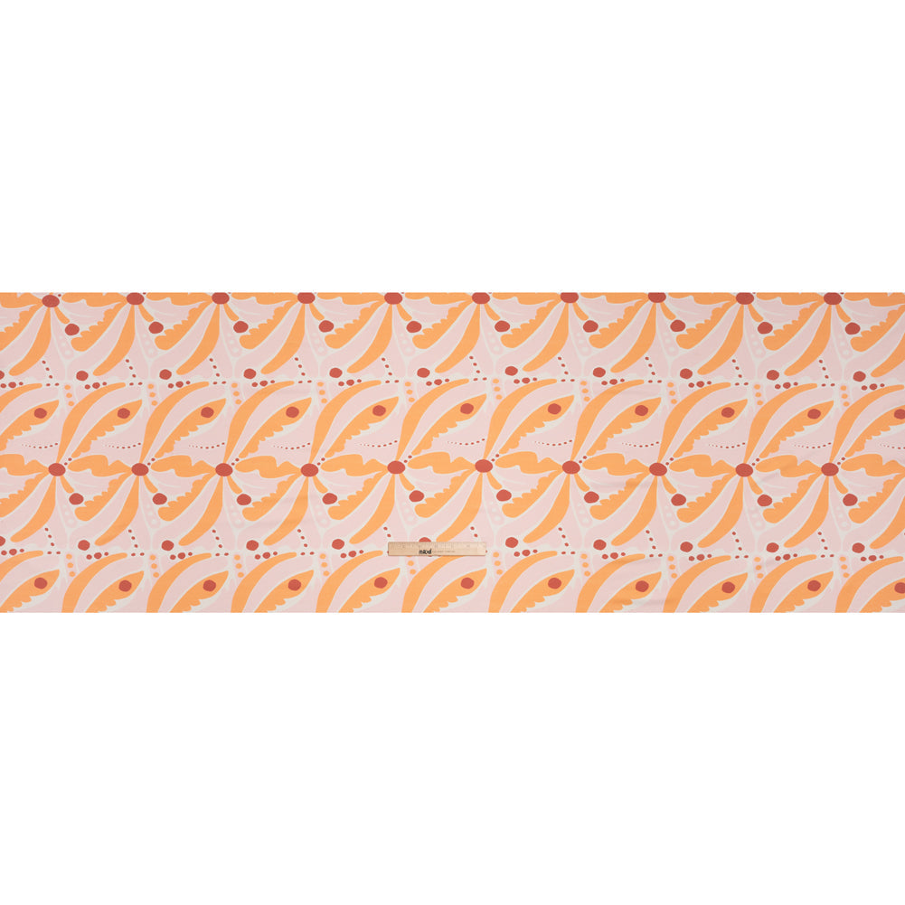 Stretch Nylon Jersey - Orange Creamsicle, Light Pink and Red Groovy Retro Floral - Designer Deadstock