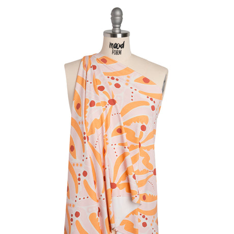 Stretch Nylon Jersey - Orange Creamsicle, Light Pink and Red Groovy Retro Floral - Designer Deadstock