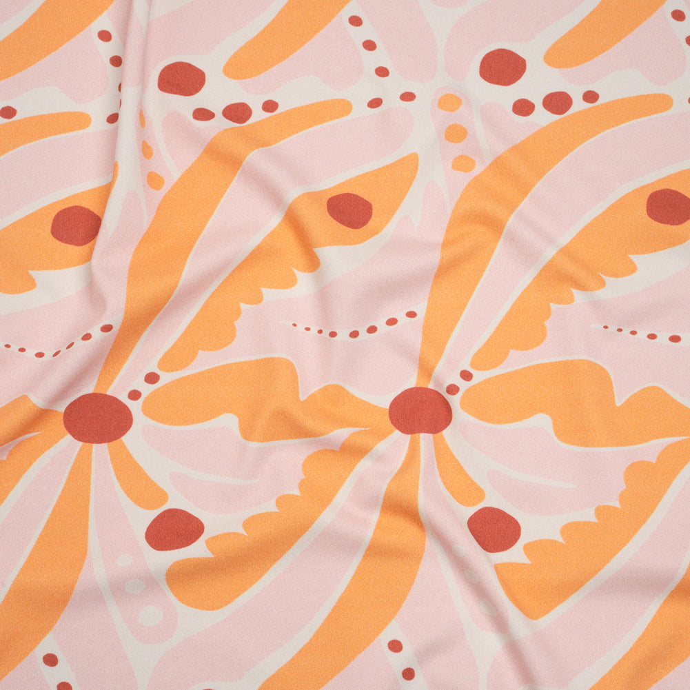 Stretch Nylon Jersey - Orange Creamsicle, Light Pink and Red Groovy Retro Floral - Designer Deadstock