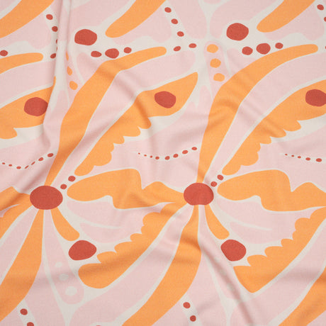 Stretch Nylon Jersey - Orange Creamsicle, Light Pink and Red Groovy Retro Floral - Designer Deadstock