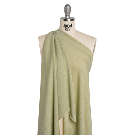 Metallic Stretch Rayon Jersey - Jade Green and Silver - Designer Deadstock