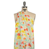 Stretch Nylon Swimwear Tricot - Lemon Yellow, Red Orange and Mint Green Painted Flowers - Designer Deadstock