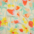Stretch Nylon Swimwear Tricot - Lemon Yellow, Red Orange and Mint Green Painted Flowers - Designer Deadstock