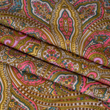 Stretch Nylon Swimwear Tricot - Pink, Olive Green and Blue Ornate Paisleys - Designer Deadstock