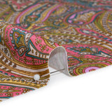Stretch Nylon Swimwear Tricot - Pink, Olive Green and Blue Ornate Paisleys - Designer Deadstock