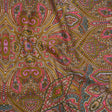 Stretch Nylon Swimwear Tricot - Pink, Olive Green and Blue Ornate Paisleys - Designer Deadstock