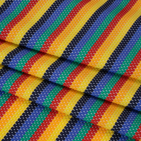 Stretch Polyester Pique Knit - Blue, Yellow and Red Horizontal Stripes - Designer Deadstock