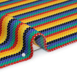Stretch Polyester Pique Knit - Blue, Yellow and Red Horizontal Stripes - Designer Deadstock