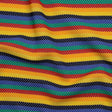Stretch Polyester Pique Knit - Blue, Yellow and Red Horizontal Stripes - Designer Deadstock