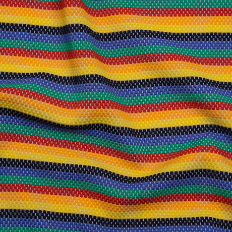 Stretch Polyester Pique Knit - Blue, Yellow and Red Horizontal Stripes - Designer Deadstock