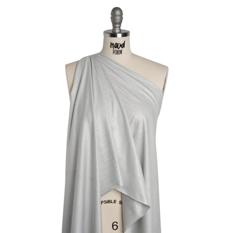 Metallic Stretch Nylon Jersey - White and Silver - Designer Deadstock