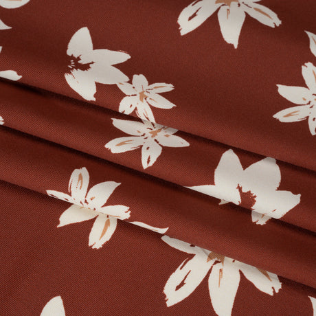 Stretch Nylon Jersey - Russet Brown and Cream Floral - Designer Deadstock
