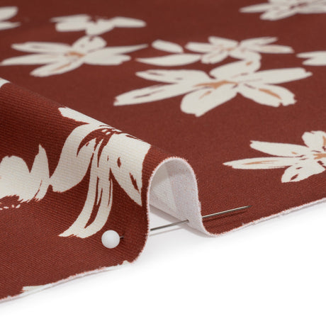 Stretch Nylon Jersey - Russet Brown and Cream Floral - Designer Deadstock