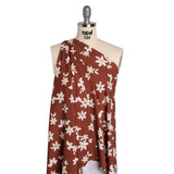 Stretch Nylon Jersey - Russet Brown and Cream Floral - Designer Deadstock